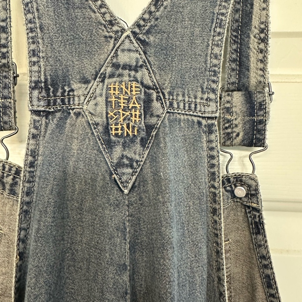 One Teaspoon Blue Denim cropped Wide Leg Overalls - Picture 4 of 7